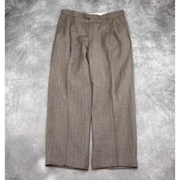 Linea Uomo Suit Men 40R 34Wx28L Brown Blue Stripe Super 100s Wool Classic Career - Picture 13 of 16